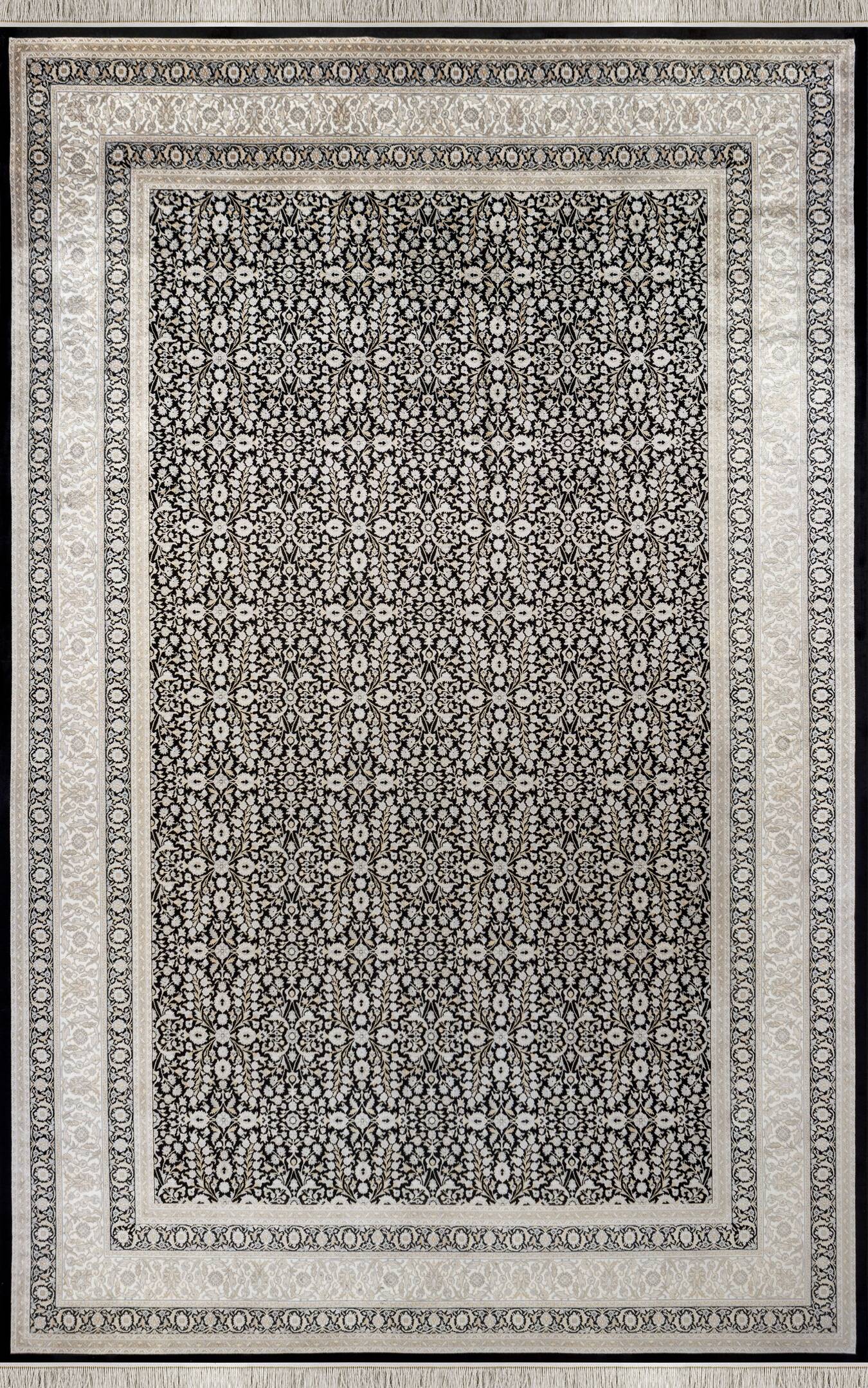 Vendome Palace 5402 Siyah Krem - Viskon Bambu Halı | Dokuma Salon Halısı